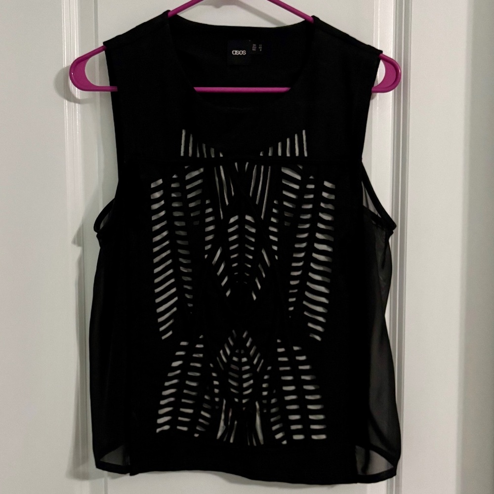 Sleeveless Black Asos Shirt with Cutouts and Sheer Sides (Size 8)